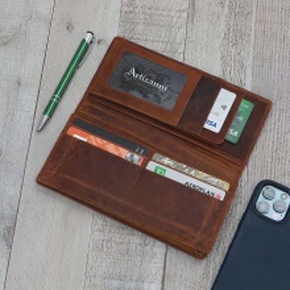 Artizanni Genuine Leather Slim Men's Tall Full Grain Vintage Wallet Vintage Hold